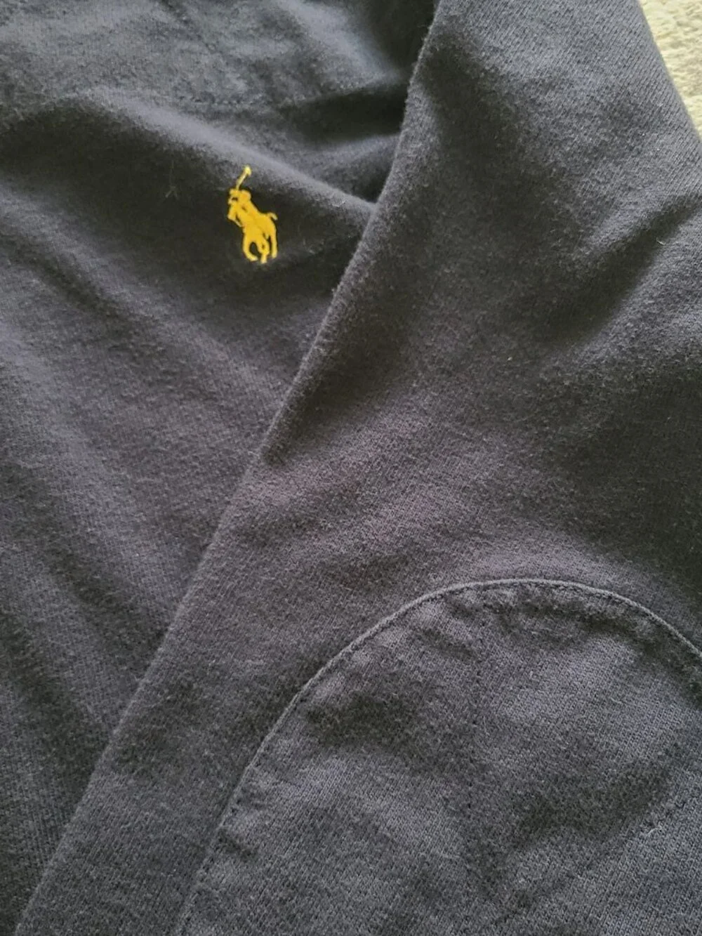 Vtg Polo Ralph Lauren Rugby Shirt 2LT Tall Navy Cream Elbow Patch Big & Tall